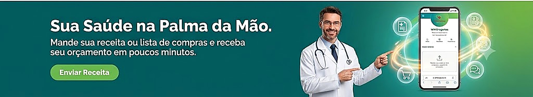 Sua saúde na palma da mão — mande sua receita ou lista de compras